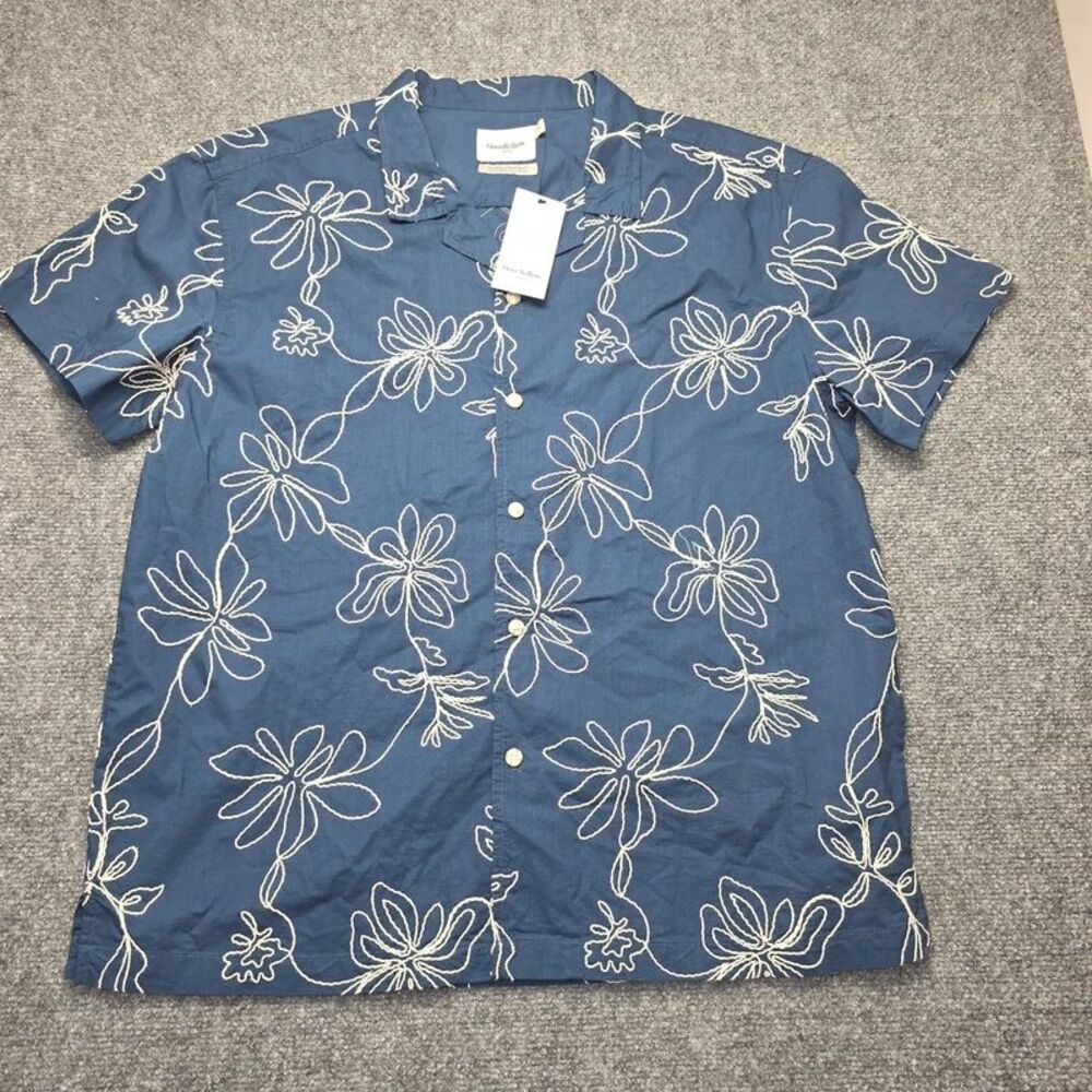 Navy Floral Camp Button Up Shirt Short Sleeve